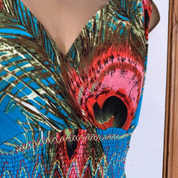 NWOT Turquoise Peacock Maxi Summer Dress | Versatile Festival Carnival Beachwear - Picture 5 of 11
